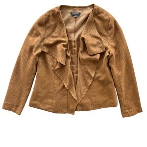 Notations Womens S Brown Faux Suede Perforated Drape Collar Open Jacket MSDJ0180